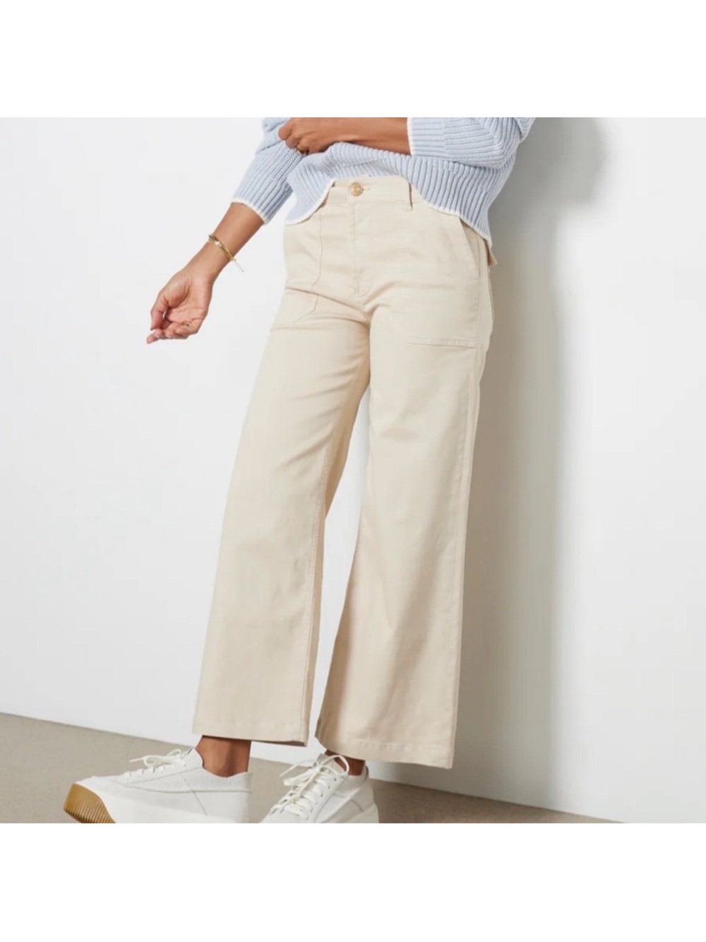 KUT from the Kloth Beige Meg Wide Leg High Rise Jeans Womens 12